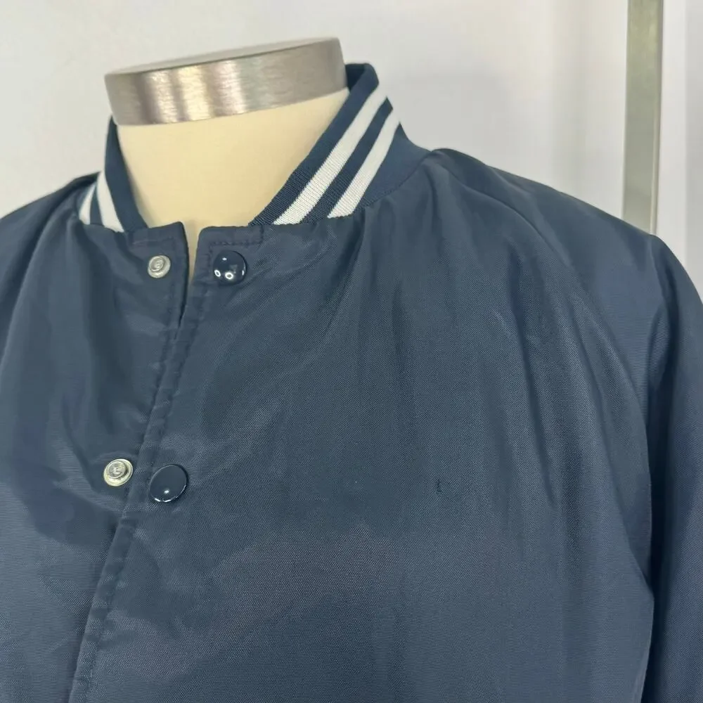 Vintage Navy Blank Varsity Snap Jacket Size XXL